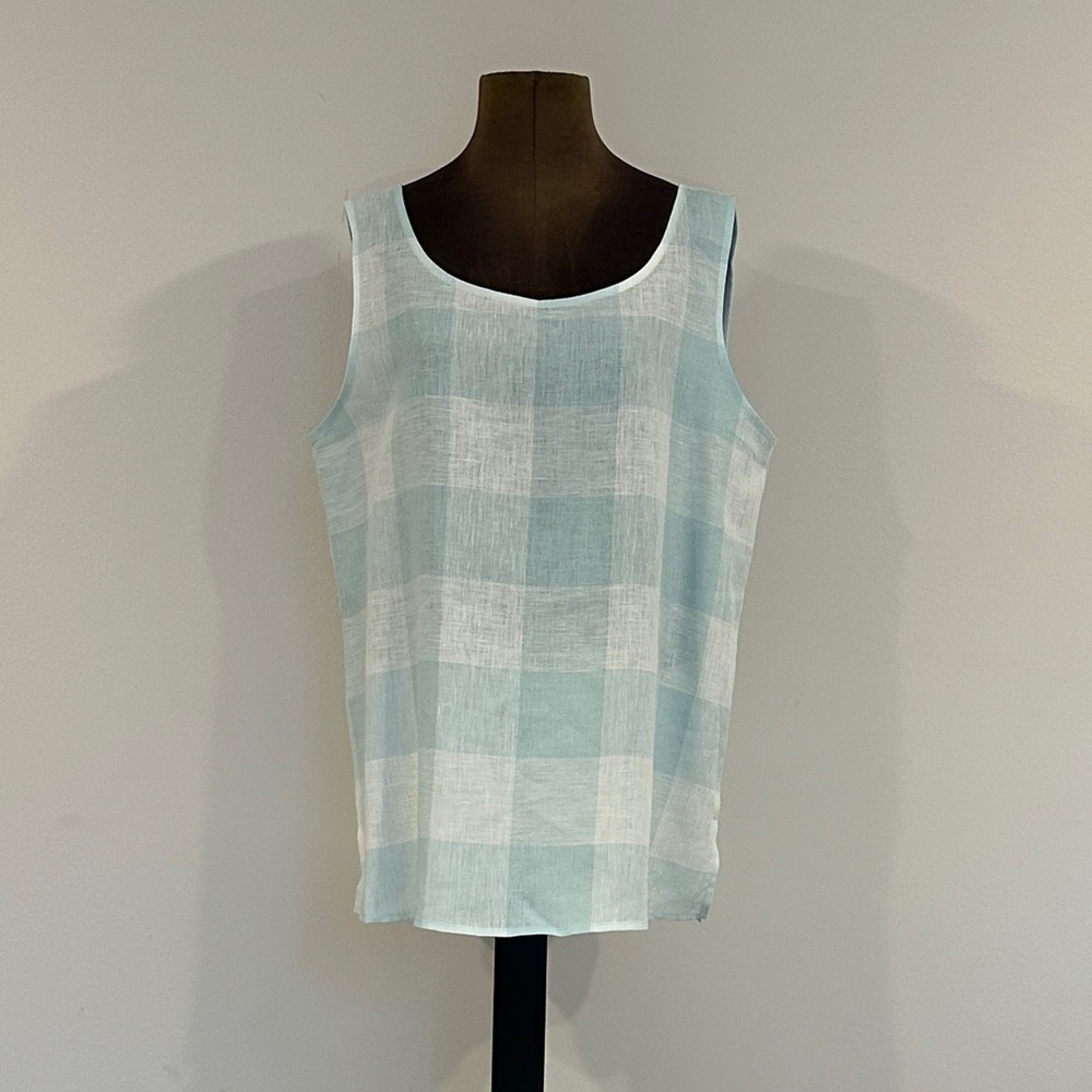 Chalet - Elegant Light Blue Checkered Tank Top size 1X
